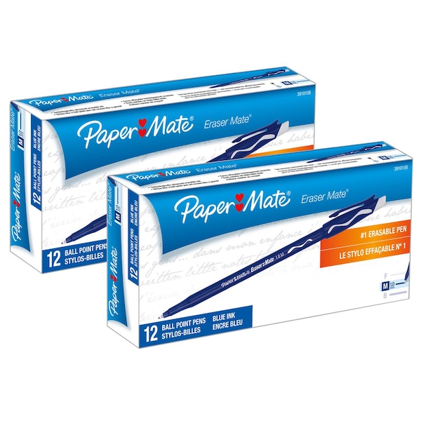Eraser Mate Pen, Blue, PK24